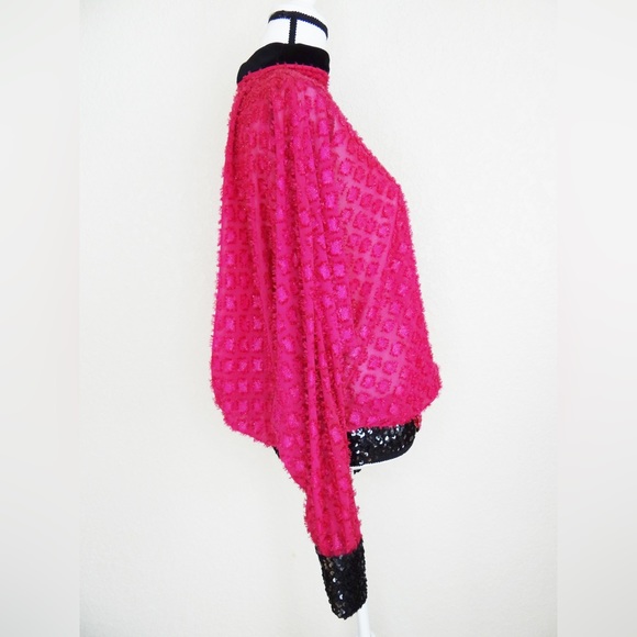 Vintage Frank Usher London Sequins Blouse Long Sleeve Open Back Size 8 - Picture 2 of 11